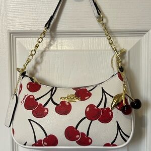 Coach Cherry Print Shoulder Bag in White and Red
